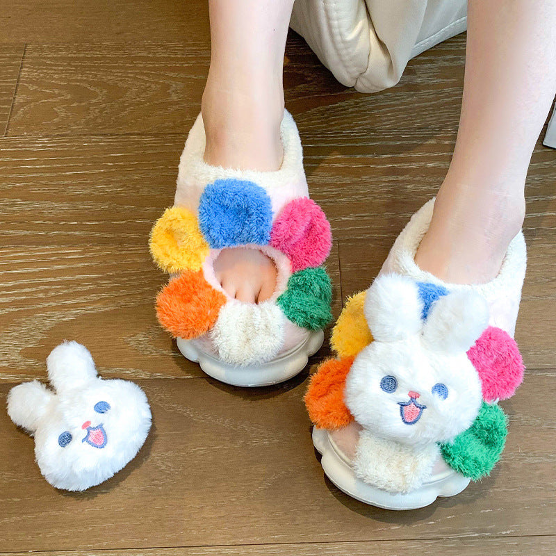Wholesale Cute Sunflower Bunny Autumn and Winter Warm Home Non-slip Cotton Slippers